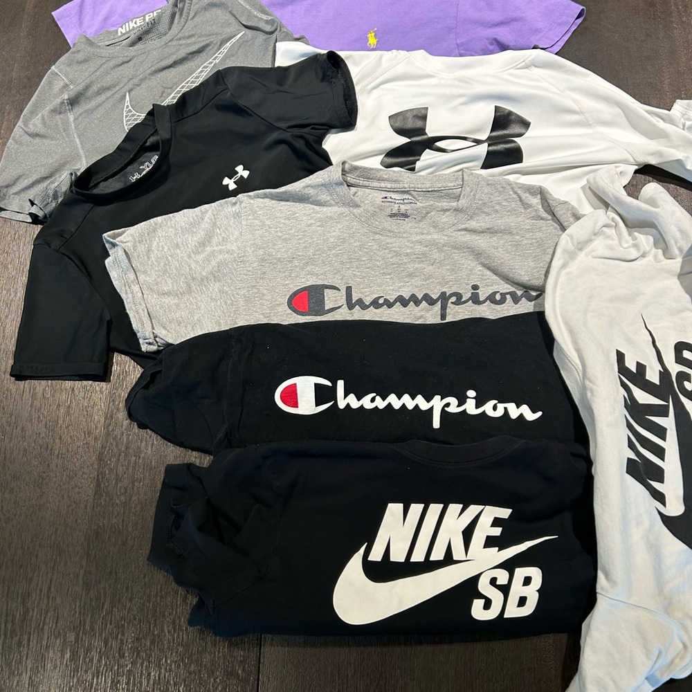 8 shirts!!! Champion, Nike, UA, polo